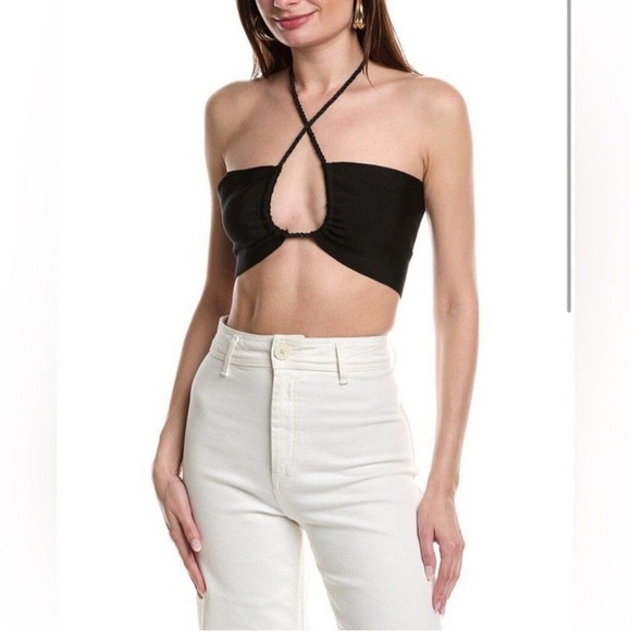 FARM Rio Tops - Farm Rio Bandeau Rope Neck Halter Crop Top Black Womens Size Small